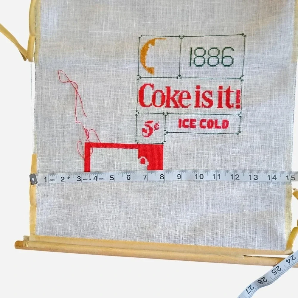 Original Coke Needle Point Tapestry Left Unfinished: Needle Is Still Attached